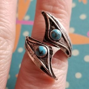 Bypass ring faux turquoise silver tone size 7 southwestern style seven